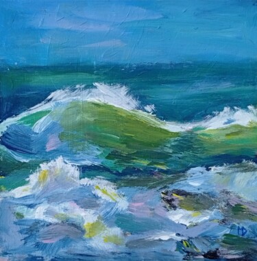 Painting titled "Dancing waves" by Dilyara Moldabekova, Original Artwork, Acrylic Mounted on Cardboard