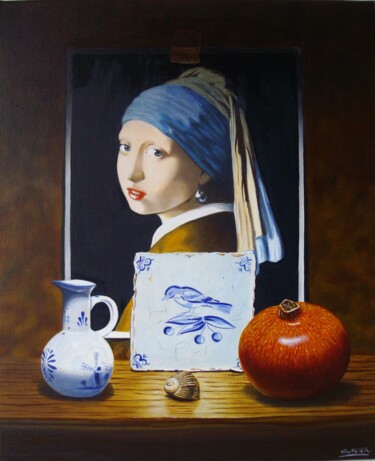 La jeune fille de Delft à la grenade 绘画 标题为“La jeune fille de D…” 由Jean-Pierre Walter, 原创艺术品, 油 安装在木质担架架上