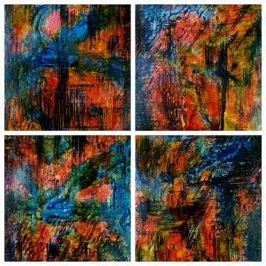 Pittura intitolato "in vitraux a,b,c,d" da Andre Daumel, Opera d'arte originale, Pittura di vetro colorato Montato su artwor…