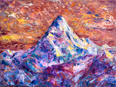 Pittura intitolato "Everest in Last Lig…" da Natalia Shchipakina, Opera d'arte originale, Olio Montato su Telaio per barella…