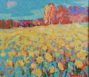 Malerei mit dem Titel "Sunflower field" von Oleksiy Ivanyuk, Original-Kunstwerk, Öl Auf Keilrahmen aus Holz montiert