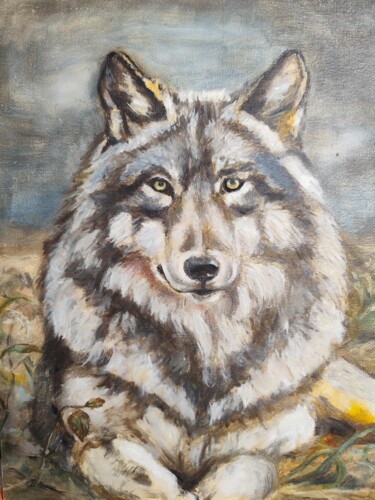Peinture intitulée "wolf - painting on…" par Ludmila Koval, Œuvre d'art originale, Huile Monté sur Carton