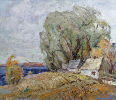 Schilderij getiteld "Autumn landscape" door Oleksiy Ivanyuk, Origineel Kunstwerk, Olie Gemonteerd op Frame voor houten branc…