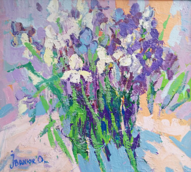 "Irises" başlıklı Tablo Oksana Ivanyuk tarafından, Orijinal sanat, Petrol Ahşap Sedye çerçevesi üzerine monte edilmiş