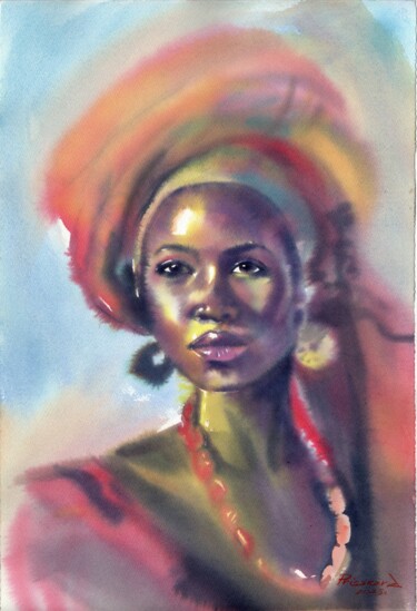 Painting titled "Portrait of a brigh…" by Alla Prisakar, Original Artwork, Watercolor