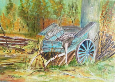 la charrette- huile sur toile originale signée Pintura intitulada "la charrette- huile…" por Patricia Giroldini Hyvernat, Obras de arte originais, Óleo Montado em Armação…
