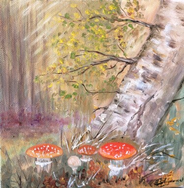 Painting titled "sous bois - huile s…" by Patricia Giroldini Hyvernat, Original Artwork, Oil Mounted on Wood Stretcher frame