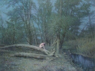 Painting titled "Сказочная лунная но…" by Aleksandr Kusenko, Original Artwork, Oil