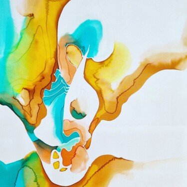 Painting titled "Printemps" by Odile Perret, Original Artwork, Ink Mounted on Other rigid panel