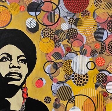 Painting titled "Nina Simone" by Christelle Riffet (Céhère), Original Artwork, Acrylic Mounted on Wood Stretcher frame
