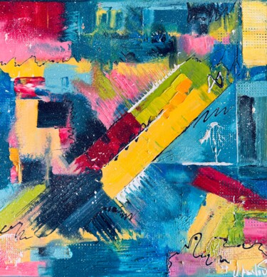 Schilderij getiteld "Movement" door Una Maslov, Origineel Kunstwerk, Olie Gemonteerd op Frame voor houten brancard