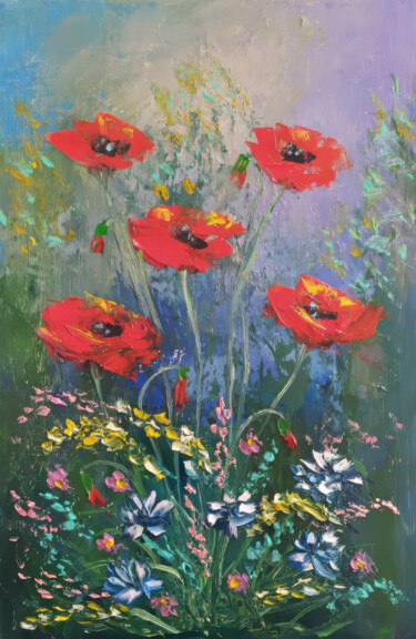 Vibrant Meadow Symphony 绘画 标题为“Vibrant Meadow Symp…” 由Sultan Aubekerov, 原创艺术品, 油