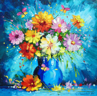 绘画 标题为“flowers in a vase” 由Olha, 原创艺术品, 油 安装在木质担架架上