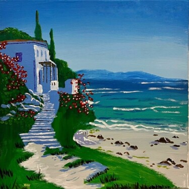 Mer Méditerranéenne Peinture intitulée "Mer Méditerranéenne" par Divine, Œuvre d'art originale, Acrylique Monté sur Châssis en bois