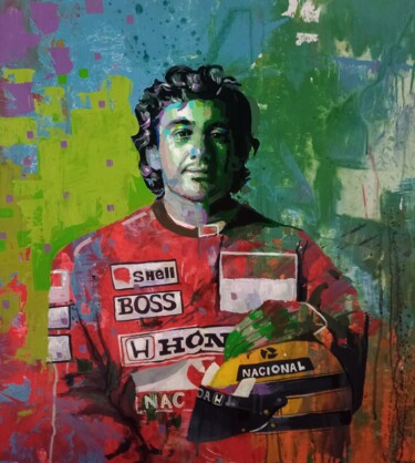 Pintura intitulada "Ayrton Senna" por Rodrigo Mariano Da Silva Barbosa, Obras de arte originais, Acrílico Montado em Painel…
