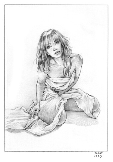 Jeune femme drapée Drawing titled "Jeune femme drapée" by Alain Barat, Original Artwork, Pencil