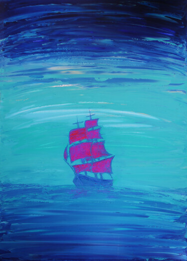 Red sails Peinture intitulée "Red sails" par Denis Kuvayev, Œuvre d'art originale, Acrylique Monté sur Châssis en bois
