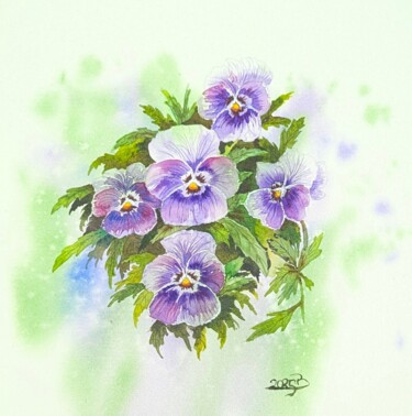 Peinture intitulée "Pensées violettes" par Muriel Barrat, Œuvre d'art originale, Aquarelle