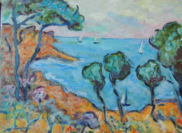 제목이 "bord de mer"인 미술작품 Bernard Goasguen로, 원작, 기름 나무 들것 프레임에 장착됨