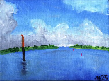 Malerei mit dem Titel "Elbe bei Wischhafen" von Dieter Hamm, Original-Kunstwerk, Acryl Auf Keilrahmen aus Holz montiert