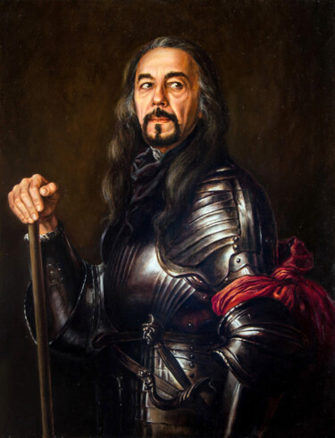 Self-portrait in knight's armor - Based on a painting by An Peinture intitulée "Self-portrait in kn…" par Valeriy Bulat, Œuvre d'art originale, Huile Monté sur Châssis en bois