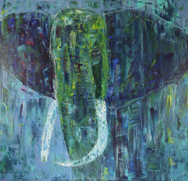 Elephant emerging from the forest Peinture intitulée "Elephant emerging f…" par Denis Kuvayev, Œuvre d'art originale, Acrylique