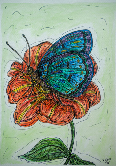 Peinture intitulée "Imagine Butterflies…" par Kim Miller, Œuvre d'art originale, Aquarelle