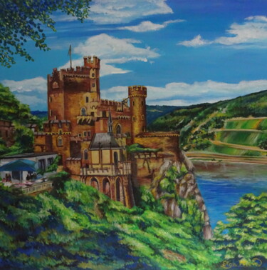 绘画 标题为“Burg Rheinstein” 由Olga Milova, 原创艺术品, 丙烯 安装在木质担架架上