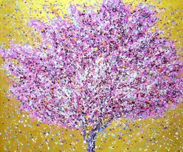 Painting titled "Sakura in bloom 11" by Iryna Kastsova, Original Artwork, Acrylic Mounted on Wood Stretcher frame