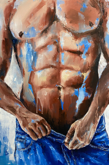 Male torso 3 Painting titled "Male torso 3" by Volodymyr Nezdiimynoha, Original Artwork, Oil Mounted on Wood Stretcher frame