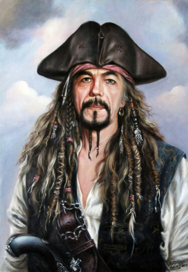 Self-portrait as Jack Sparrow - Series "Where does all this Peinture intitulée "Self-portrait as Ja…" par Valeriy Bulat, Œuvre d'art originale, Huile Monté sur Châssis en bois