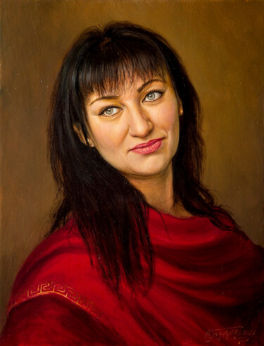Painting titled "Carol" by Valeriy Bulat, Original Artwork, Oil Mounted on Wood Stretcher frame