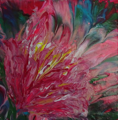 Pittura intitolato "Red flower – an exp…" da Olga Milova, Opera d'arte originale, Acrilico Montato su Telaio per barella in…