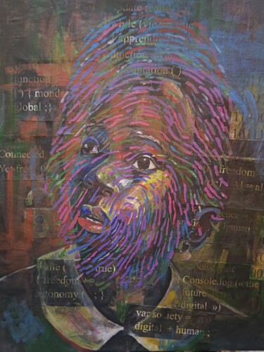 Schilderij getiteld "Qui suis-je" door Charles Yemming, Origineel Kunstwerk, Acryl Gemonteerd op Frame voor houten brancard