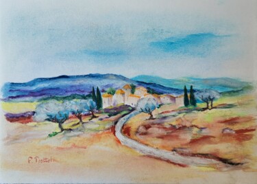 Drawing titled "Chemin d’oliviers v…" by Florence Trottoli, Original Artwork, Pastel