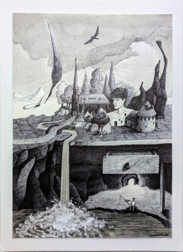 图画 标题为“J'ai envie de ...” 由Karolus, 原创艺术品, 圆珠笔 安装在纸板上