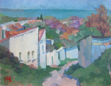 Painting titled "Manantial de Kerch" by Nardus, Original Artwork, Oil Mounted on Cardboard