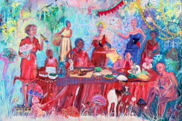Peinture intitulée "First Supper" par Ngendo, Œuvre d'art originale, Acrylique Monté sur Châssis en bois