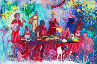 Pittura intitolato "First Supper" da Ngendo, Opera d'arte originale, Acrilico Montato su Telaio per barella in legno