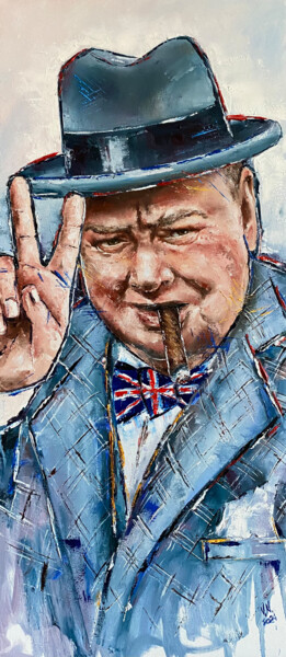 Churchill. Victory. 绘画 标题为“Churchill. Victory.” 由Volodymyr Nezdiimynoha, 原创艺术品, 油 安装在木质担架架上