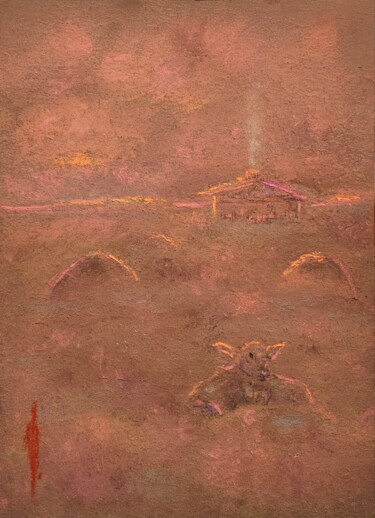 Idyllic village evening Dibujo titulada "Idyllic village eve…" por Olesya Nikolaeva, Obra de arte original, Pastel
