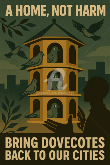 A Home, Not Harm: Bring Dovecotes Back to Our Cities 数字艺术 标题为“A Home, Not Harm: B…” 由Elodie M. Richard, 原创艺术品, AI生成的图像
