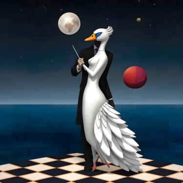 Digital Arts titled "Metamorfosi cigno" by Angelo Mazzoleni, Original Artwork, AI generated image Mounted on Other rigid pan…