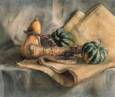 绘画 标题为“Pumpkins and Snail” 由Julia Abramova, 原创艺术品, 水彩