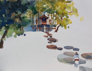 Painting titled "Dreaming Nara" by Prashant Prabhu, Original Artwork, Watercolor