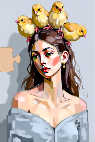 数字艺术 标题为“02-Animal and woman” 由Teresa Casas, 原创艺术品, AI生成的图像