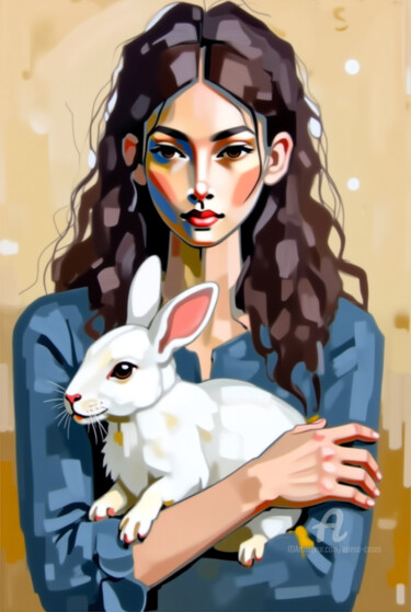 数字艺术 标题为“05-Animal and woman” 由Teresa Casas, 原创艺术品, AI生成的图像
