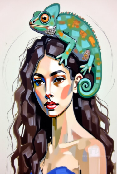 数字艺术 标题为“06-Animal and woman” 由Teresa Casas, 原创艺术品, AI生成的图像