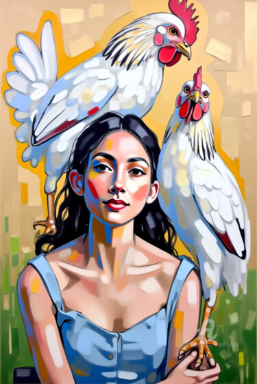 数字艺术 标题为“08-Animal and woman” 由Teresa Casas, 原创艺术品, AI生成的图像