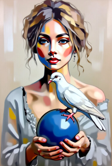 数字艺术 标题为“09-Animal and woman” 由Teresa Casas, 原创艺术品, AI生成的图像